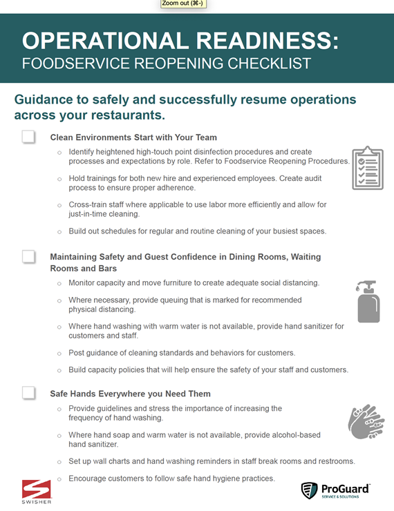 ProGuard/Swisher Corporate Checklist Reopening - Foodservice