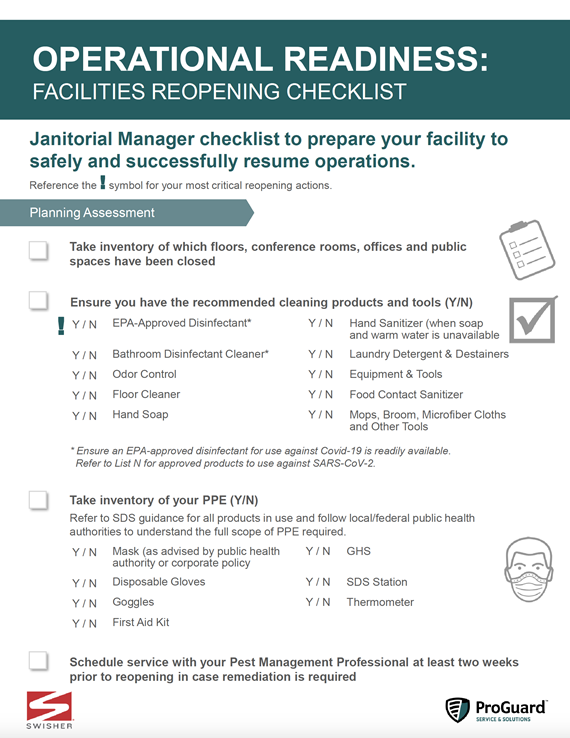 ProGuard and Swisher Manager Checklist Reopening Facilities