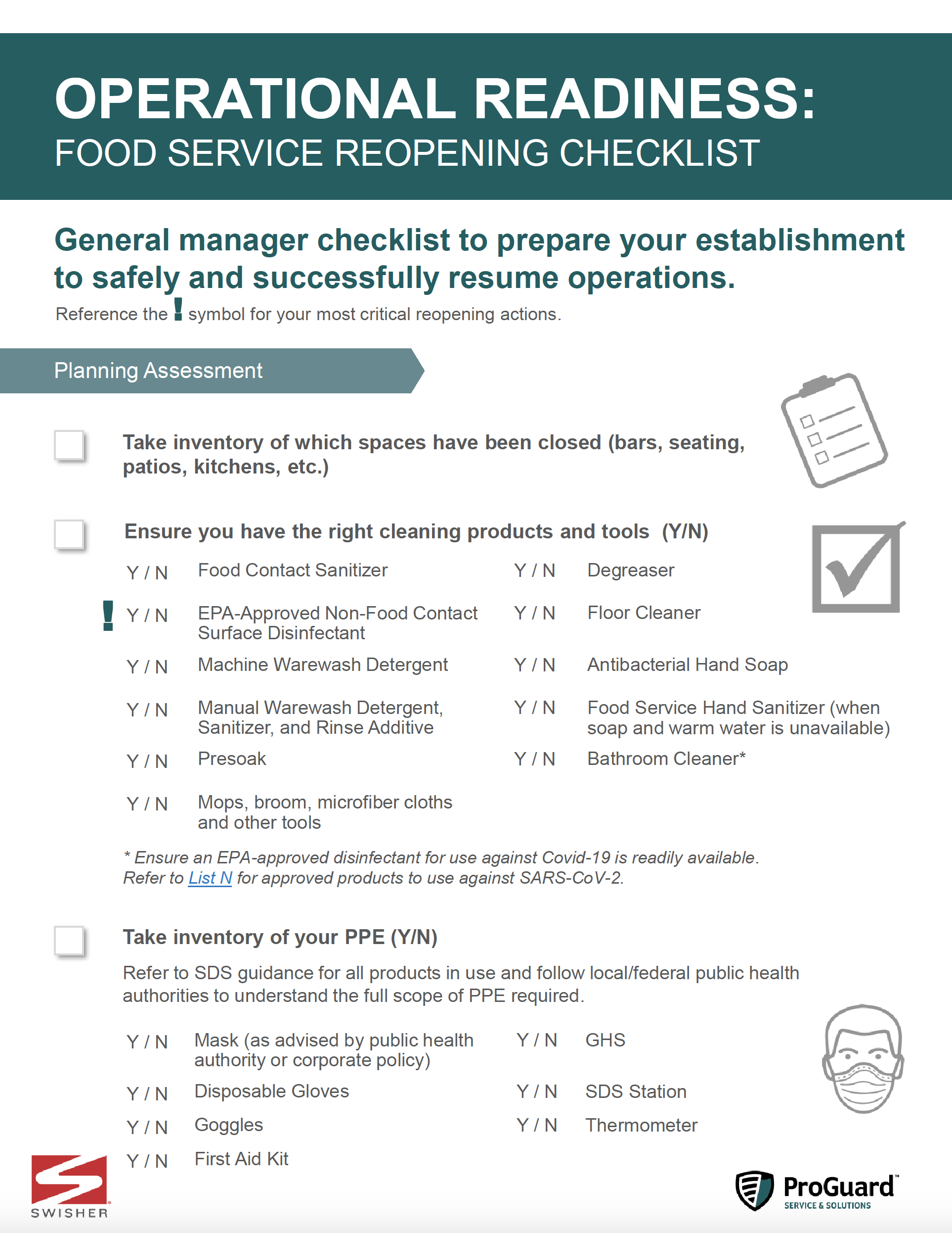 ProGuard and Swisher Manager Checklist Reopening Foodservice