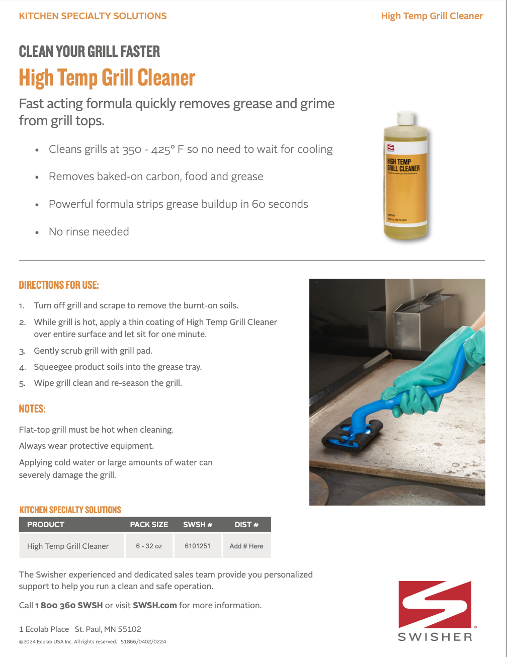 Swisher High Temp Grill Cleaner Sell Sheet